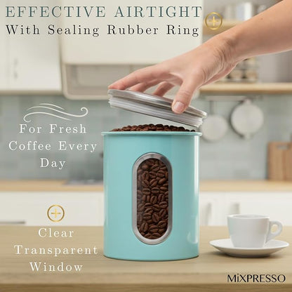 Mixpresso 3-Piece Aqua Blue Canisters Sets For The Kitchen, Airtight Canister Set With See Through Window, Storage Jars for Coffee Container, Tea Organizer & Sugar Canister, Kitchen Canisters