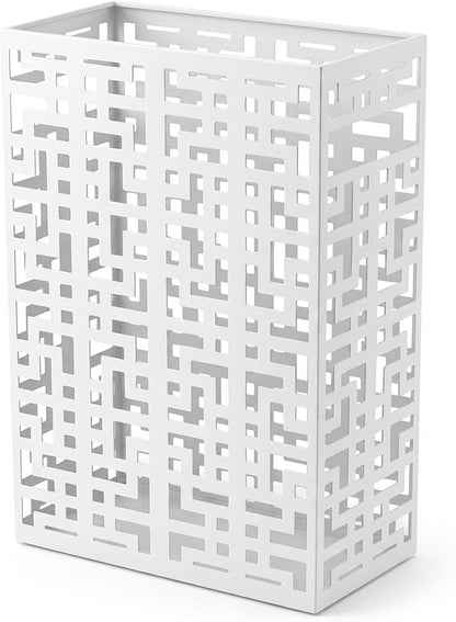 BEWBBAT Umbrella Holder Stand for Entryway, Square Metal Umbrella Rack, Freestanding Rectangular Hollow Rack for Home Office, 16 x 10 x 5 Inch, White