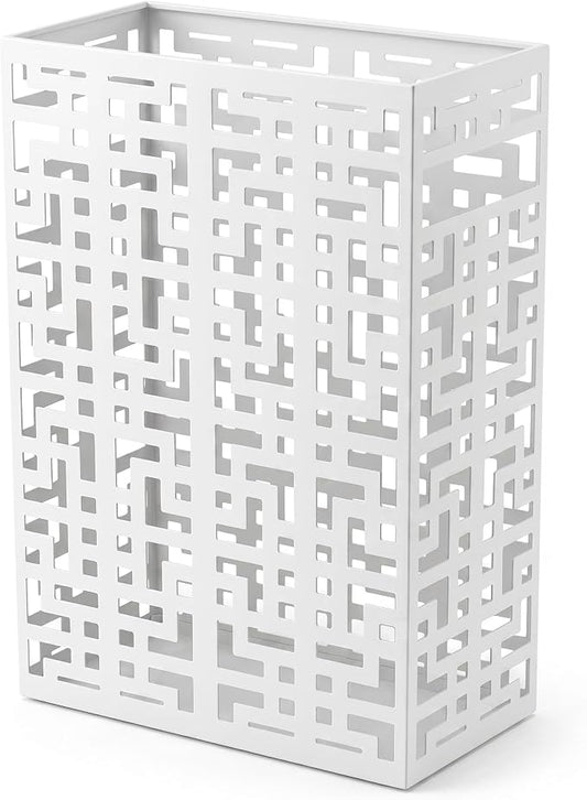 BEWBBAT Umbrella Holder Stand for Entryway, Square Metal Umbrella Rack, Freestanding Rectangular Hollow Rack for Home Office, 16 x 10 x 5 Inch, White