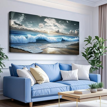 MHARTK66 Blue Ocean Canvas Wall Art Large Paintings For Living Room Landscape Nature Artwork For Walls Wall Decor For Bedroom Beach Pictures Office Waves Poster Modern Home Decorations 30x60