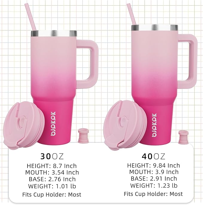 BJPKPK 30oz Stainless Steel Insulated Tumbler With Handle And Lid Straw Travel Coffee Mug Thermal Cup,Cherry Blossom