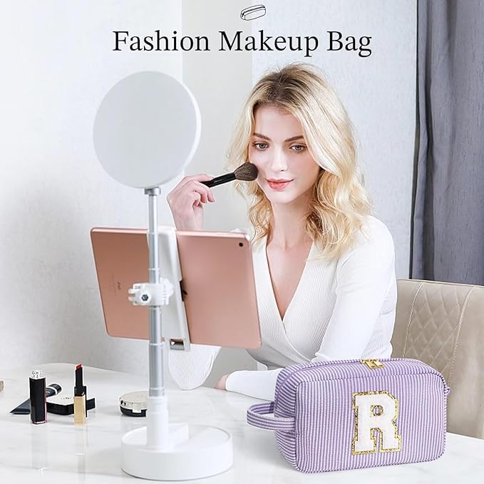 YOOLIFE Initial Makeup Bag for Women - Monogram Cute Makeup Bag Cosmetic Case Toiletry Pouch for Women Her Best Friend Sister Teacher, Personalized Birthday Gifts for Women, Purple H