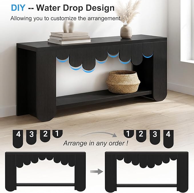IBF Black Console Table, 63” Long Wood Entryway Table with Storage, 2-Tier Modern Sofa Table Behind Couch for Home Living Room, Rectangular Entry Table for Hallway Entrance Foyer Front Door, Black Oak