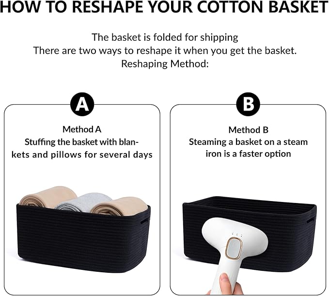 MiniArk Large Storage Baskets for Shelves, Closet Organizers Bins for Clothes Blanket Towels, Baby Nursery, Toy Baskets Box, Woven Rope Baskets, 17 x 13 x 7.5”, 3 Packs Black