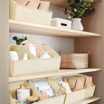 Homsorout Closet Organizers and Storage Bins - 8 Pack Collapsible Divided Trapezoidal Cube Storage Bins Baskets with Orange Handle for Organizing Clothes Blankets, Toys, Books, Towels(Beige)