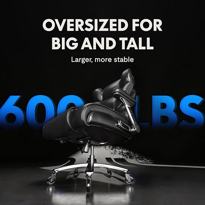 FLEXISPOT 600lbs Big and Tall Office Chair for Heavy People, Heavy Duty Computer Desk Chair with Dynamic Lumbar Support 2D Armrest Blade Wheels, Chairs for Home Office Gaming Working, Leather, Brown