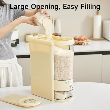 UFORU Rice Dispenser 10 lbs | Large Rice Storage Container for Kitchen&Pantry - Space-saving, Moisture & Pest-proof, BPA-Free - Dry Food Dispenser with One-Touch Dispenser & Measuring Cup for Families