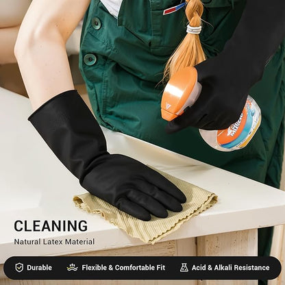 ThxToms 3 Pairs Dishwashing Gloves, Reusable Latex Cleaning Gloves for Housework Kitchen Bathroom, Durable Flexible & Anti-slip, Smooth Lining, Easy On & Off, Small, Black
