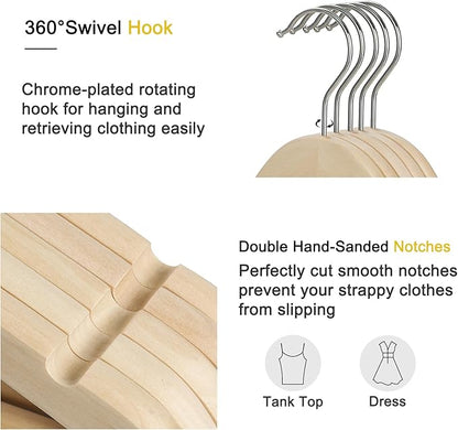 TOPIA HANGER Unfinished Natural Wooden Hangers 30 Pack- 360° Swivel Hook and Smoothly Cut Shoulder Notches-Premium Wood Clothes Hangers for Suit, Coat, Jacket, Pant, Camisole-CT10N30