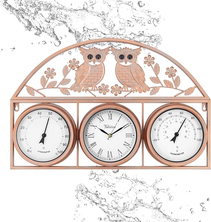 26Inch Large Outdoor Clock,Waterproof Wall Clock with Thermometer and Hygrometer Combo,Weatherproof Non-Ticking Battery Operated Decor Clock for Patio,Garden,Pool,Porch,House Warming Gifts