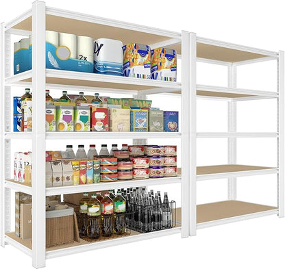 PrimeZone 28" W x 12" D x 59" H Closet Storage Shelves - 5 Tier White Metal Connector Shelving, Adjustable Heavy Duty Garage Shelves, Utility Rack Organizer Shelf for Kitchen Pantry Closet, 2 PCS