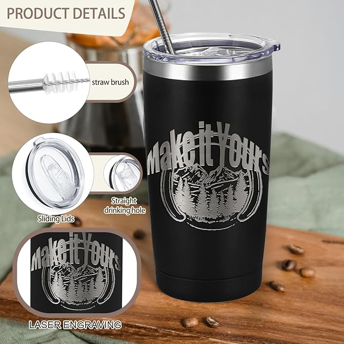 YOUKE OLA 20 Pack Stainless Steel Tumbler Bulk Insulated Vacuum Travel Mug with Straws Powder Coated Coffee Mug Gift for Laser Engrave, 20oz Black
