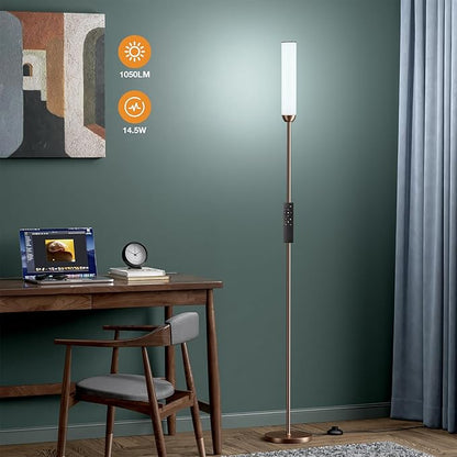 Ambimall LED Floor Lamp with Remote Control, 65" Standing lamp with Stepless Adjustable 3000K-6500K Colors & 30-100% Brightness, Foot Switch(Brown) (Pack of 2)