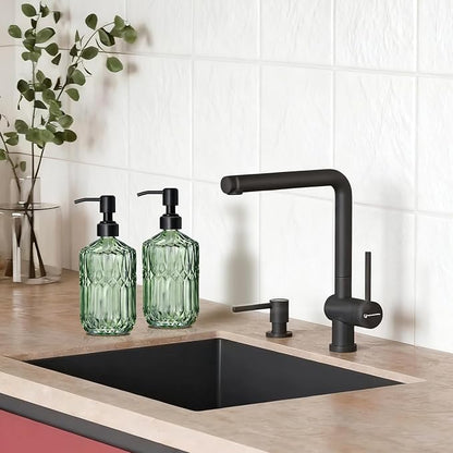 COHOSEGE 17 Oz Green Glass Kitchen Soap Dispenser for Dish Soap, 2 Pack Bathroom Soap Dispenser Set with Black Rust Proof Pump for Lotion, Hand soap or Body Wash
