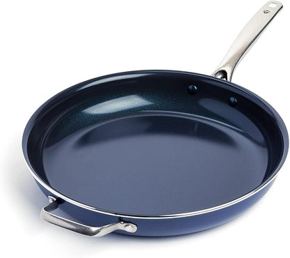Blue Diamond Ceramic Nonstick 14" Frying Pan Skillet, PFAS-Free Cookware, Jumbo Cooker with Helper Handle, For Large & Family Sized Meals, Dishwasher & Oven Safe, Blue