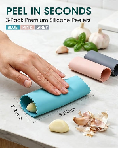 Silicone Garlic Peeler Tube(3pack) - Roller Garlic Peeling Tool for Quick Skin Removal, Odor-Free Hand Garlic Stripper Kitchen Gadget for Meal Prep & Cooking