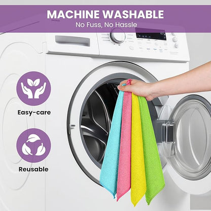 34 Pack Microfiber Cleaning Cloth, 4 Assorted Colors Cleaning Rags for Housekeeping, Colorful Reusable Microfiber Towels for Car, Kitchen, Bathroom and Household Cleaning Supplies, 11.8"X11.8"