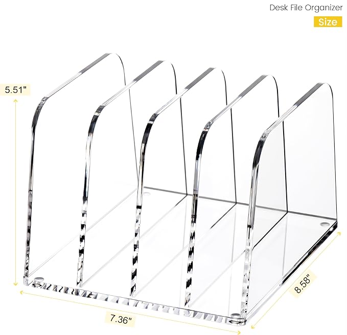 HeZone Desk File Organizer,4-Section Vertical Clear File Organizer File Holder Folder Holder Mail Sorter Acrylic Stand Rack,Office Organization for Home, Office & Classroom(1 Pack)