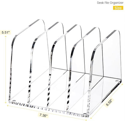 HeZone Desk File Organizer,4-Section Vertical Clear File Organizer File Holder Folder Holder Mail Sorter Acrylic Stand Rack,Office Organization for Home, Office & Classroom(1 Pack)