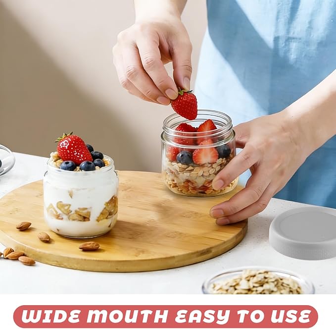 Wresty Empty Clear Glass jars with Airtight Lids Overnight Oats Containers Glass Food Storage Containers Glass Mason Jars For Yogurt Snacks Spice Sugar Jam And More (4 Pcs Mixcolor, 300ml/10oz)