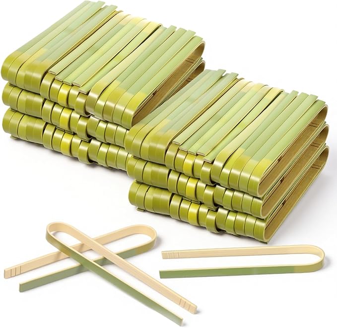 SHENLIU 200 Pcs 6.2 Inch Long Extended Mini Bamboo Tongs, Disposable Small Wooden Toaster Tongs Serving Party Cooking Utensils for Wedding Party Catering Buffet Home Charcuterie Catering Buffet