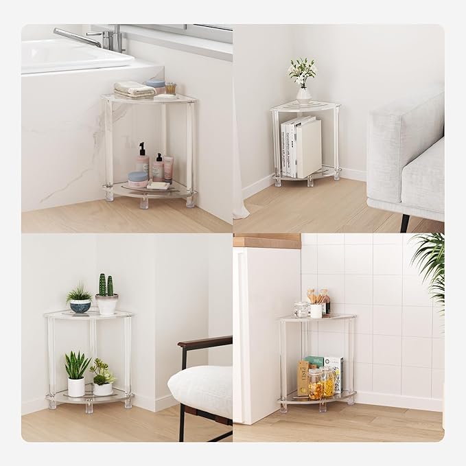 Sumerflos Acrylic Corner Shower Stool for Inside Shower, Clear Small Shower Bench for Shaving Legs Seating Waterproof Heavy Duty Assemble Modern (Clear, 11.81" D x 11.81" W x 18.11" H)