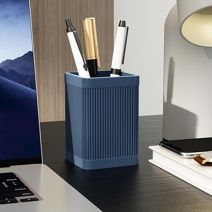 Aesthetic Pen Holder For Desk, Modern Silicone Pencil Holder, Stylish Office Desk Decor, Made of 5 mm Thickened Premium Silicone, Office Desk Organizer And Accessories (Dark Blue)