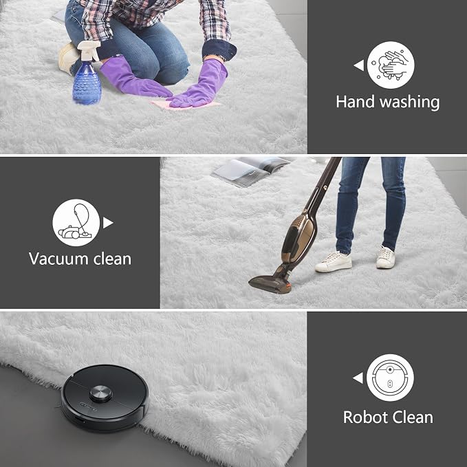 9X12 Large Area Rugs for Living Room Bedroom,White Big Shag Rug for Bedroom Dorm,Soft Fluffy Indoor Carpet Plush Rugs for Living Room Home Decor (White, 9X12 Feet)