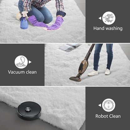 9X12 Large Area Rugs for Living Room Bedroom,White Big Shag Rug for Bedroom Dorm,Soft Fluffy Indoor Carpet Plush Rugs for Living Room Home Decor (White, 9X12 Feet)
