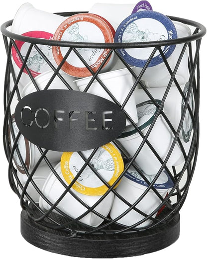 YINMIT K Cup Holder Organizer, Sturdy Coffee Pod Holder Organizer, 35 Kcup Large Capacity Storage Basket for Kitchen Counter and Office Desktop (Black-Circular)