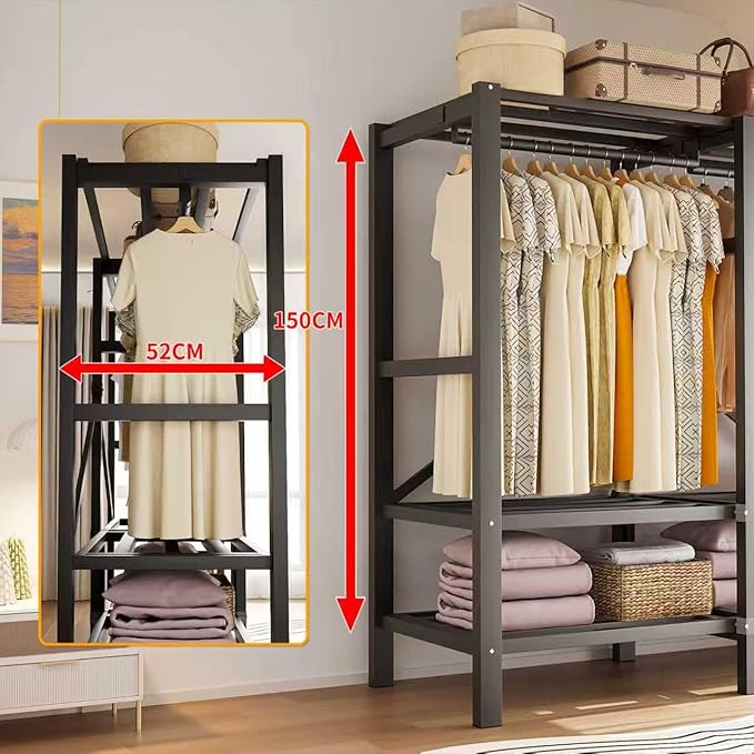 Foldable Portable Wardrobe Closet with Magnetic Doors & Cover, Heavy Duty Covered Clothes Rack with Hanging Clothing Rod, Metal Frame Standing Alone Closet for Bedroom (Door Design D, 49.2IN/125CM)