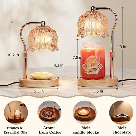 Funistree Flower Candle Warmer Lamp with Timer, Dimmable Candle Lamp Warmer, Christmas Birthday Gifts for Women Mom Her, Housewarming Home Decor, Lotus Wax Warmer for Yankee Candles - Warm Amber