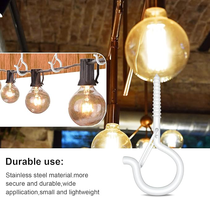 32Pcs Q-Hanger Hooks with Safety Buckle, Windproof Screw Hooks for Hanging Outdoor String Lights, Plants, Christmas Decorations, Includes Wing Nut Driver, White
