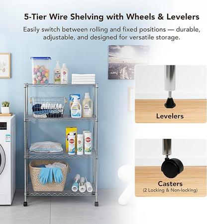 Heavy Duty 4 Tier Wire Shelving Unit Storage Rack, Metal Shelves Utility Organizers, Organization Units for Products, Plant, Pantry, Garage, Laundry Durable Shelf Stand, Chrome, 14"W x 30"L X 48"H