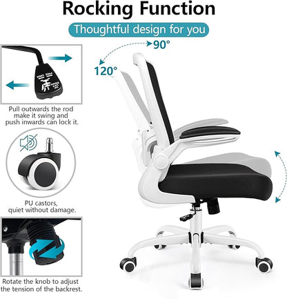 FelixKing Office Chair, Ergonomic Desk Chair Breathable Mesh Chairs Adjustable High Back Lumbar Support Flip-up Armrests, Executive Rolling Swivel Comfy Computer Chairs Home Office White