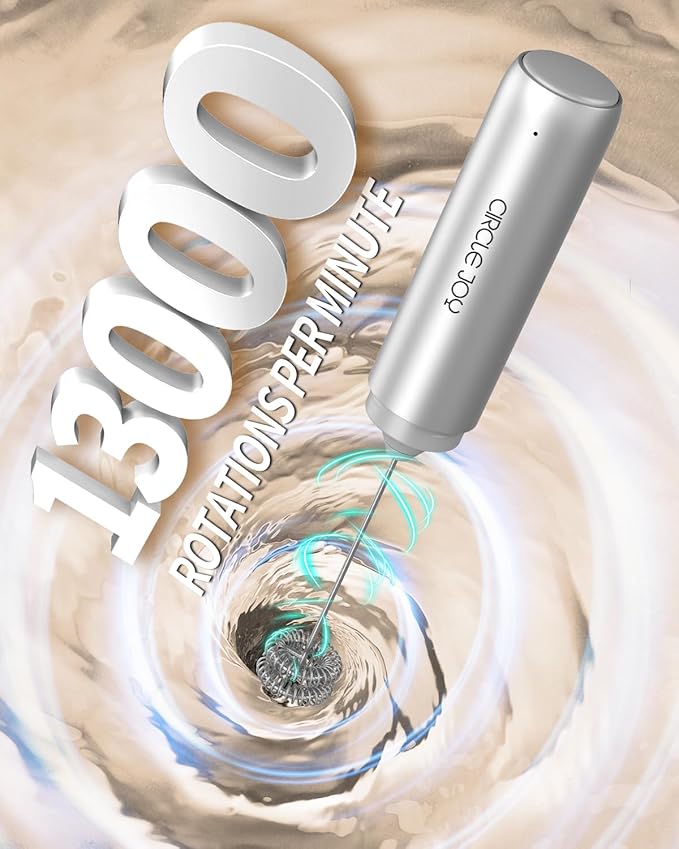 CIRCLE JOY Rechargeable Milk Frother Hanheld, Dual Coil Whisk Head Electric Coffee Frother, Portable Hand Frother Wand Drink Mixer for Matcha Lattes Cappuccino, Kitchen Gifts, Silver