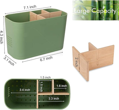 Toothbrush Holders for Bathrooms, Electric Tooth Brush Holder with Bamboo Dividers Kids Toothbrush and Toothpaste Organizer for Bathroom Countertop Accessories Storage, 4 Slots, Green