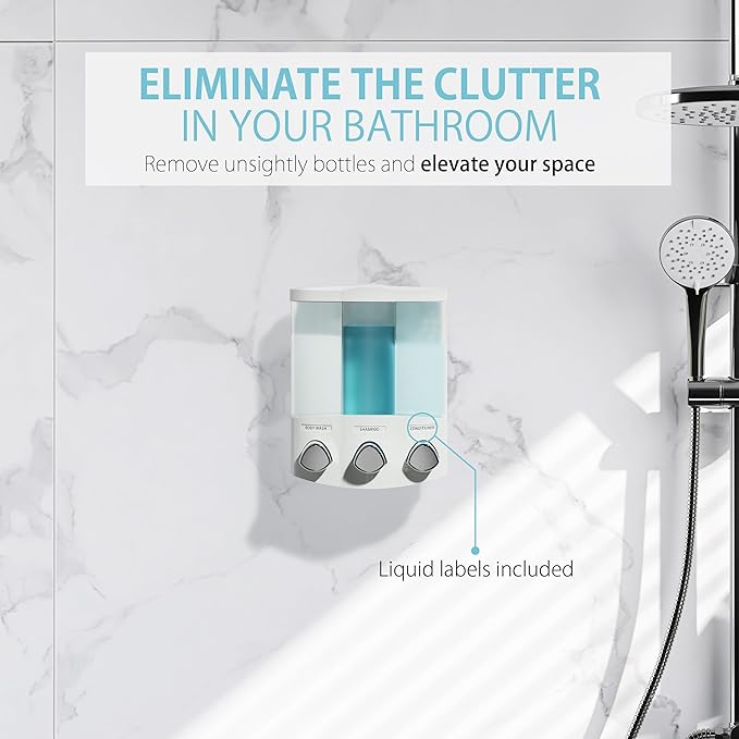 Better Living Products, White 76354 Euro Series TRIO 3-Chamber Soap and Shower Dispenser