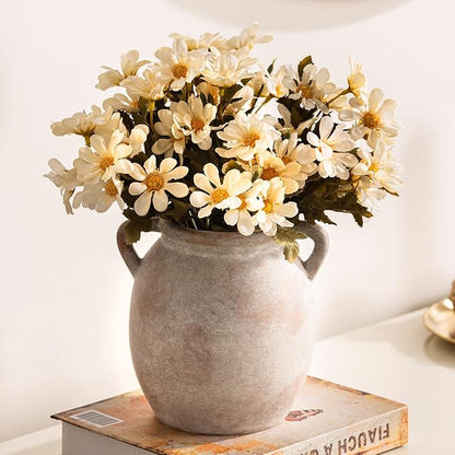 Dobbyby Ceramic Flower Small Vase 6 inch Farmhouse Rustic Vase Decorative Pottery Terracotta Vases for Home Decor Table Mantle Fireplace Living Room Bathroom Wedding Centerpiece
