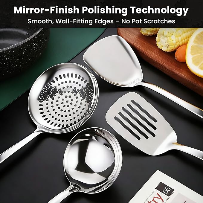 Stainless Steel Cooking Utensils Set 11 Piece - Xhiver Kitchen Tools 18/0 Heavy Duty for Grilling & Serving, Includes Slotted Spatula, Soup Ladle, Metal Turner & More, Heat Resistant, Dishwasher Safe