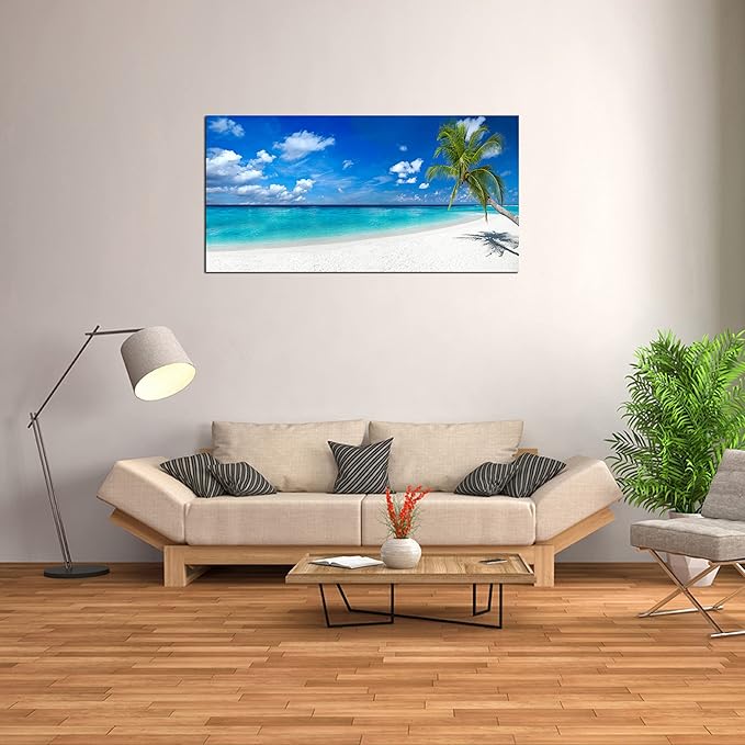 XXMWallArt FC2450 Seascape Wall Art Tropical Paradise Beach With White Sand and Coco Palms Canvas Wall Art Summer Beach Nature Pictures for Living Room Bedroom Home and Office Decor