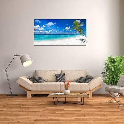 XXMWallArt FC2450 Seascape Wall Art Tropical Paradise Beach With White Sand and Coco Palms Canvas Wall Art Summer Beach Nature Pictures for Living Room Bedroom Home and Office Decor