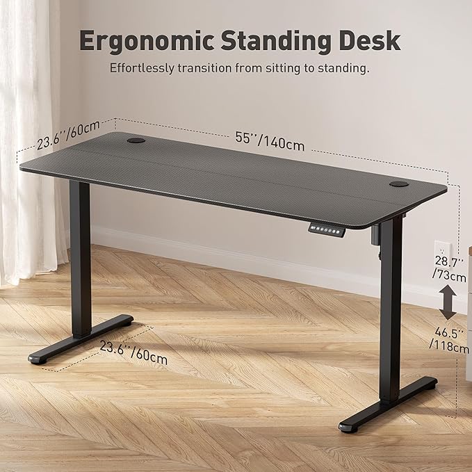 Electric Standing Desk Adjustable Height 55 x 24 Inch, Large Sit Stand Desk, Stand up Desk for Home Office, Computer Workstation (Spliced Desktop,Carbon Fiber Black)