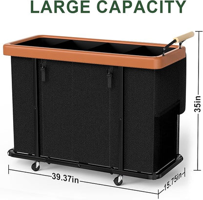 300L (70 Gal) Extra Large Fashion Laundry Sorter 4 Section with Lid, Rolling Basket Hamper with Handle, Organizer Storage Cart with Sturdy Metal Frame for Laundry Room (Black-4 Section, 300L)