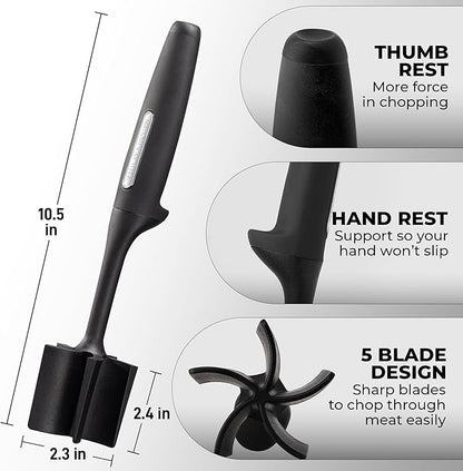 Zulay Kitchen Ground Meat Chopper Tool – 5-Blade Nylon Meat Chopper for Ground Beef, Non-Toxic Food Safe Meat Masher & Breaker, Heat Resistant to 180°C, Dishwasher Safe – Black
