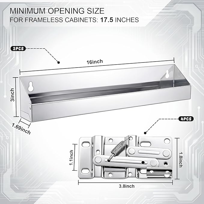2 Set 16 Inch Stainless Steel Sink Drawer Tip Out Tray Kit Include Tip-Out Sink Trays and Hinges Large Pull Out Storage Organizer for Kitchen Bathroom Base Cabinets
