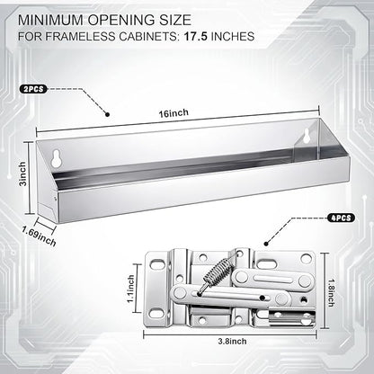 2 Set 16 Inch Stainless Steel Sink Drawer Tip Out Tray Kit Include Tip-Out Sink Trays and Hinges Large Pull Out Storage Organizer for Kitchen Bathroom Base Cabinets