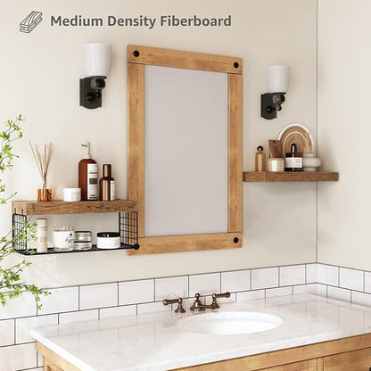 QEEIG Bathroom Shelves Over Toilet - Wall Mounted Floating Shelves Toilet Paper Storage Small Farmhouse Decor Shelf 16 inch Set of 2, Rustic Brown (019-BN2)