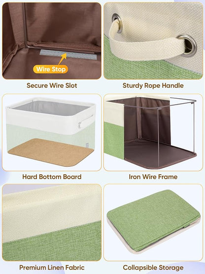 BALEINE 4 Pack Fabric Closet Storage Bins for Shelves, Linen Closet Organizers and Storage, Decorative Baskets for Organizing, Shelf, Clothes, Home, Office (Green, 17''x13''x10.5'')