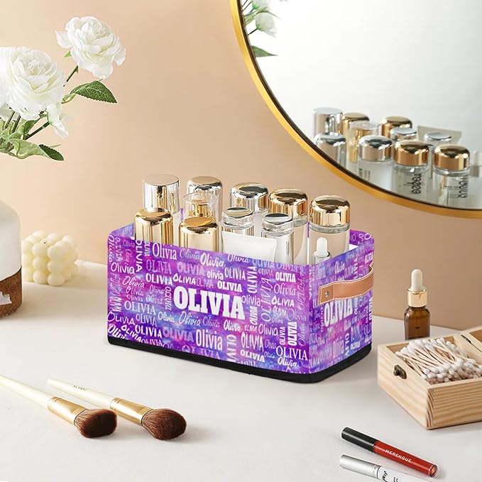 Custom Name Storage Basket, Personalized Small Storage Basket with Handles for Organizing Women Cosmetics Kids Toys Office Closet Shelf Baskets, Watercolor Purple Universe